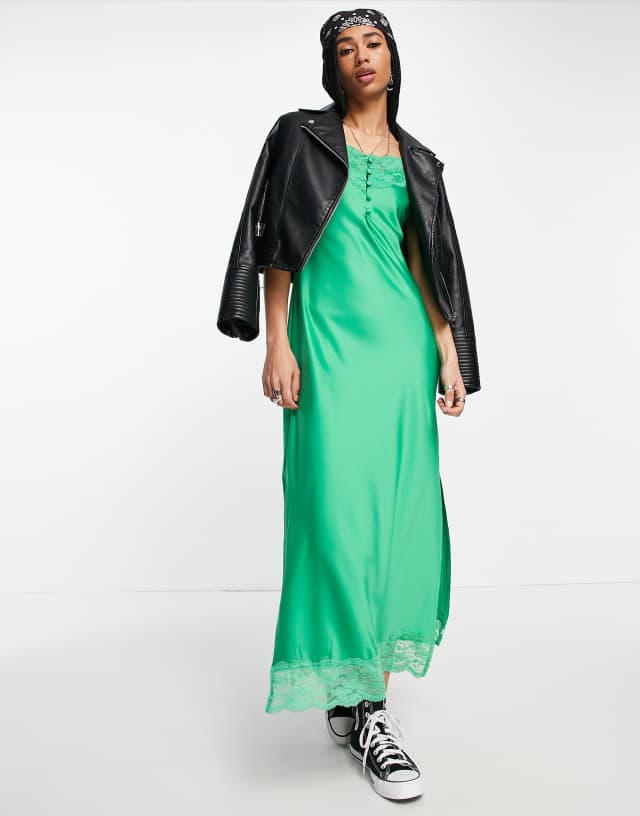 Reclaimed Vintage inspired cami midi dress in bright green