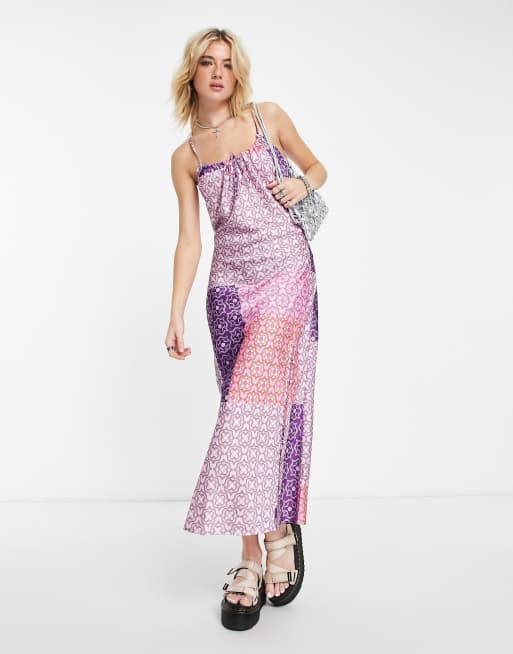 Reclaimed Vintage inspired cami midi dress in bright pink scarf print