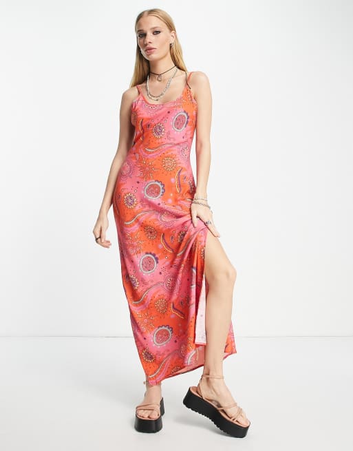 Reclaimed Vintage inspired cami slip dress in bright 70's print