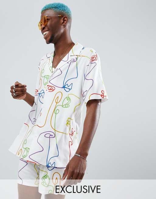 Reclaimed Vintage Inspired Camicia bianca con volti arcobaleno