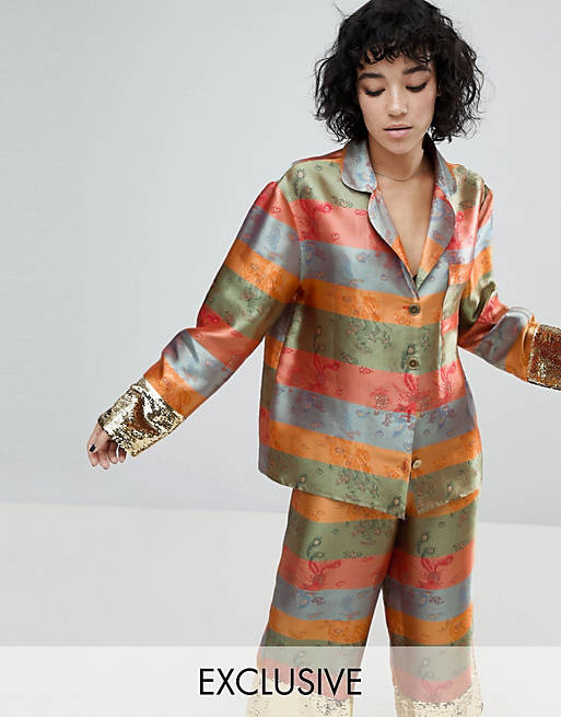 Reclaimed Vintage Inspired - Camicia in broccato arcobaleno in coordinato