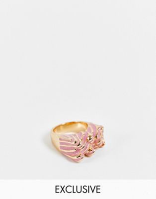 Reclaimed vintage inspired candy stripe gummy bear ring in gold