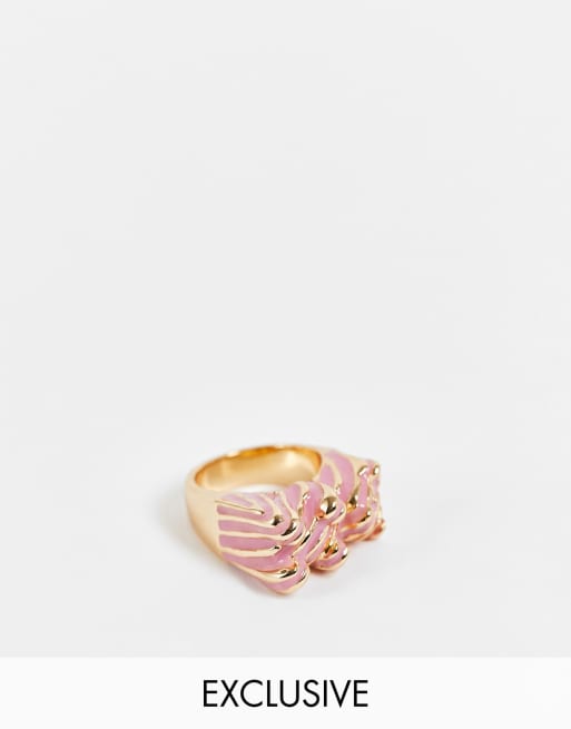 Reclaimed vintage inspired candy stripe gummy bear ring in gold