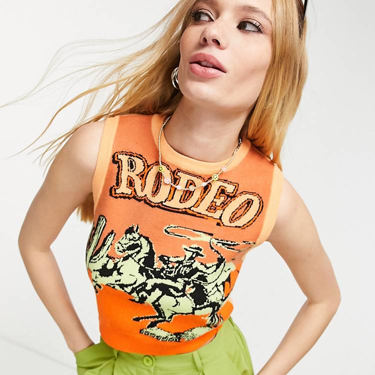 Canotta in maglia attillata con stampa stile rodeo Asos Donna Abbigliamento Top e t-shirt T-shirt T-shirt senza maniche Inspired 