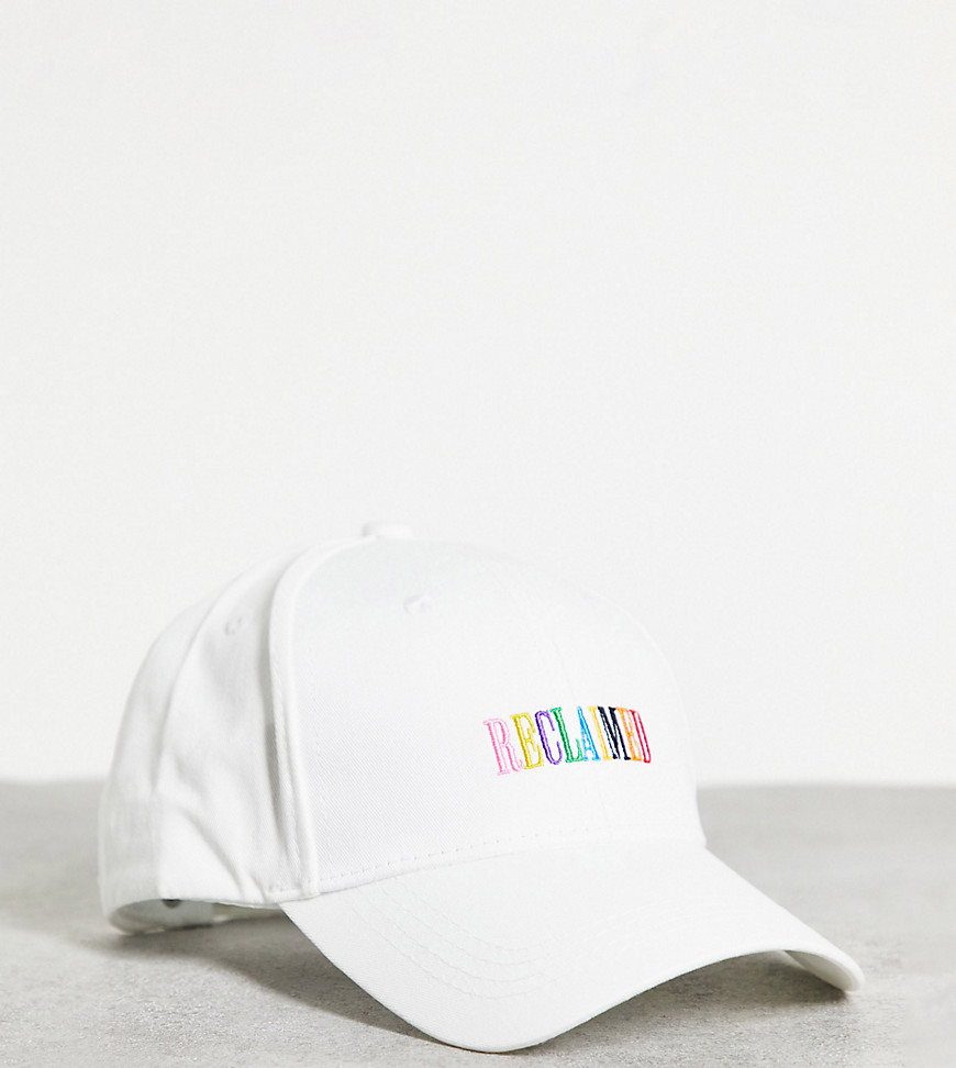Reclaimed Vintage Inspired cap with rainbow embroidery in white