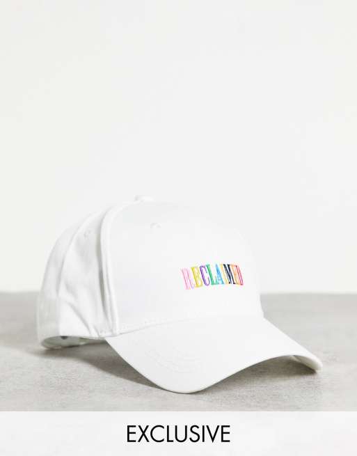 Reclaimed Vintage inspired cap with rainbow embroidery in white