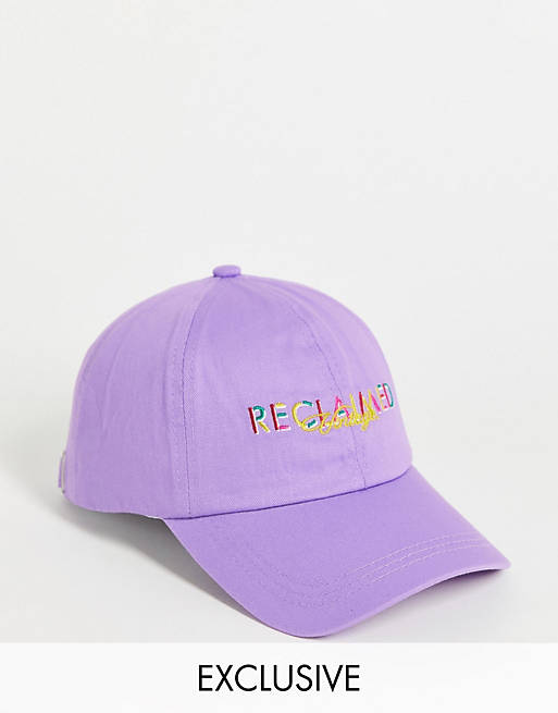 Reclaimed Vintage inspired cap with rainbow logo embroidery in purple