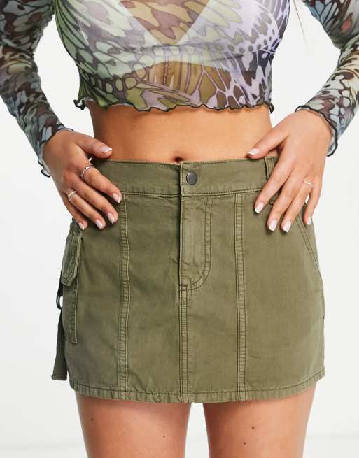 Reclaimed Vintage inspired cargo mini skirt in khaki , 2 of 4