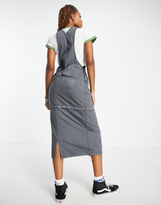 Reclaimed Vintage Inspired cargo multi zip dungaree dress in charcoal, 2 of 4