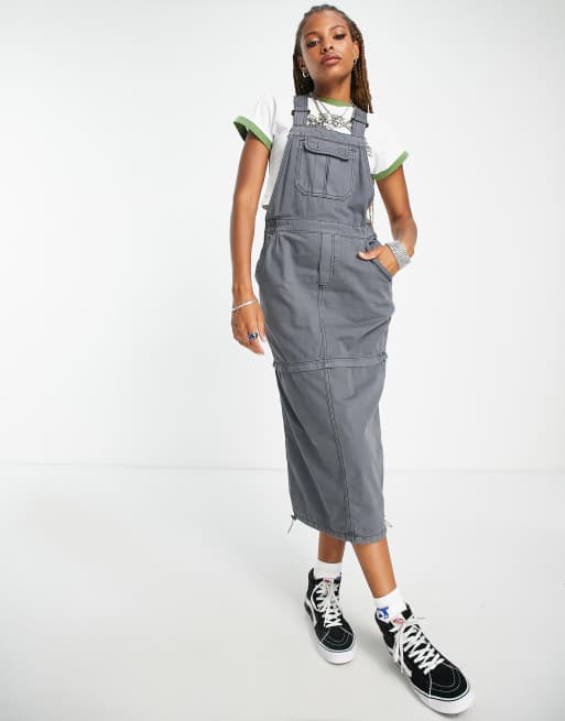 Pleated dungaree dress - Grey herringbone - Dresses - Monki GB