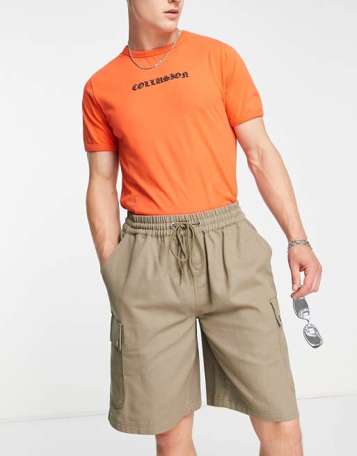 Mens khaki shorts online with elastic waistband