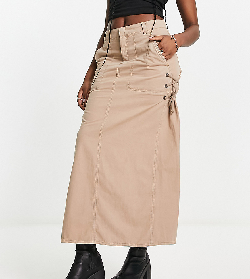 Reclaimed Vintage Inspired Cargo Skirt With Side Tie Detail In Beige-neutral