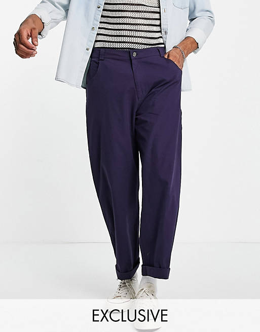 Reclaimed Vintage inspired casual relaxed trousers in navy