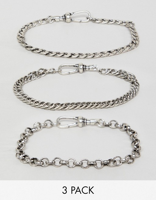 Reclaimed Vintage inspired Chain Bracelet pack in burnished silver exclusive at ASOS