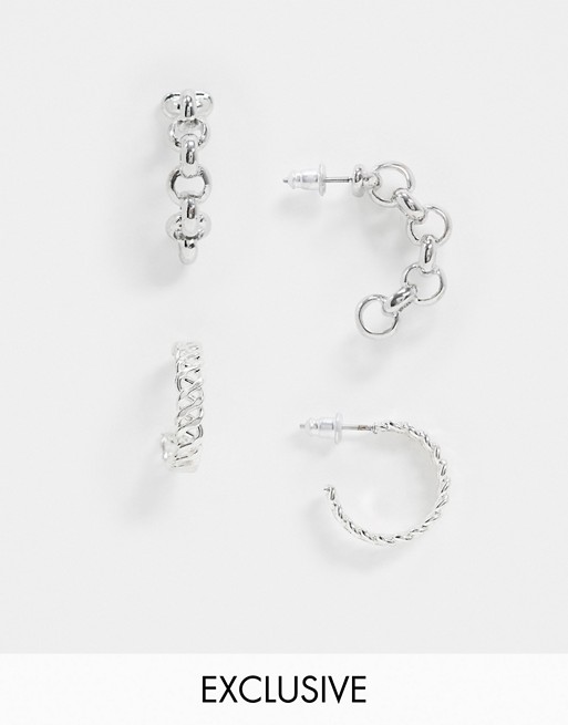 Reclaimed Vintage inspired chain hoop earrings in silver tone