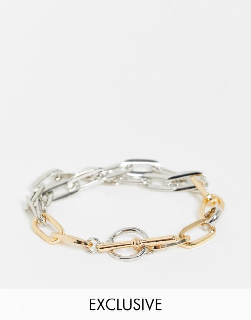 Reclaimed Vintage inspired chain link bracelet with t bar in mixed metal