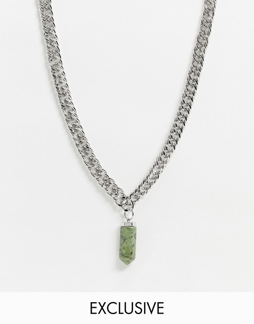 Reclaimed Vintage inspired chain necklace with faux stone detail in silver