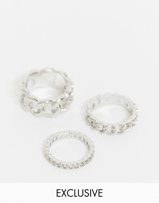 Reclaimed Vintage inspired chain ring pack in burnished silver