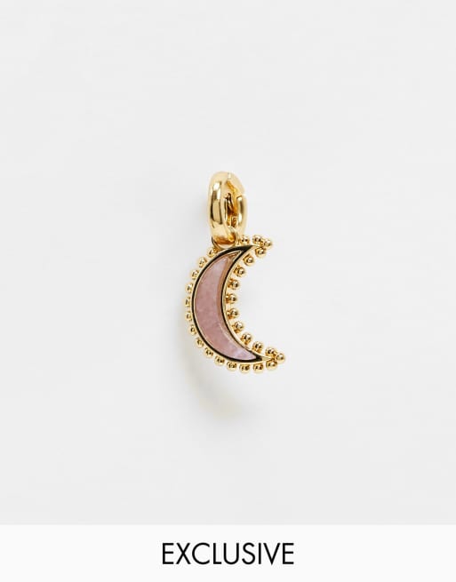 Reclaimed Vintage inspired changeable charm collection crescent moon charm with rose quartz love stone in gold