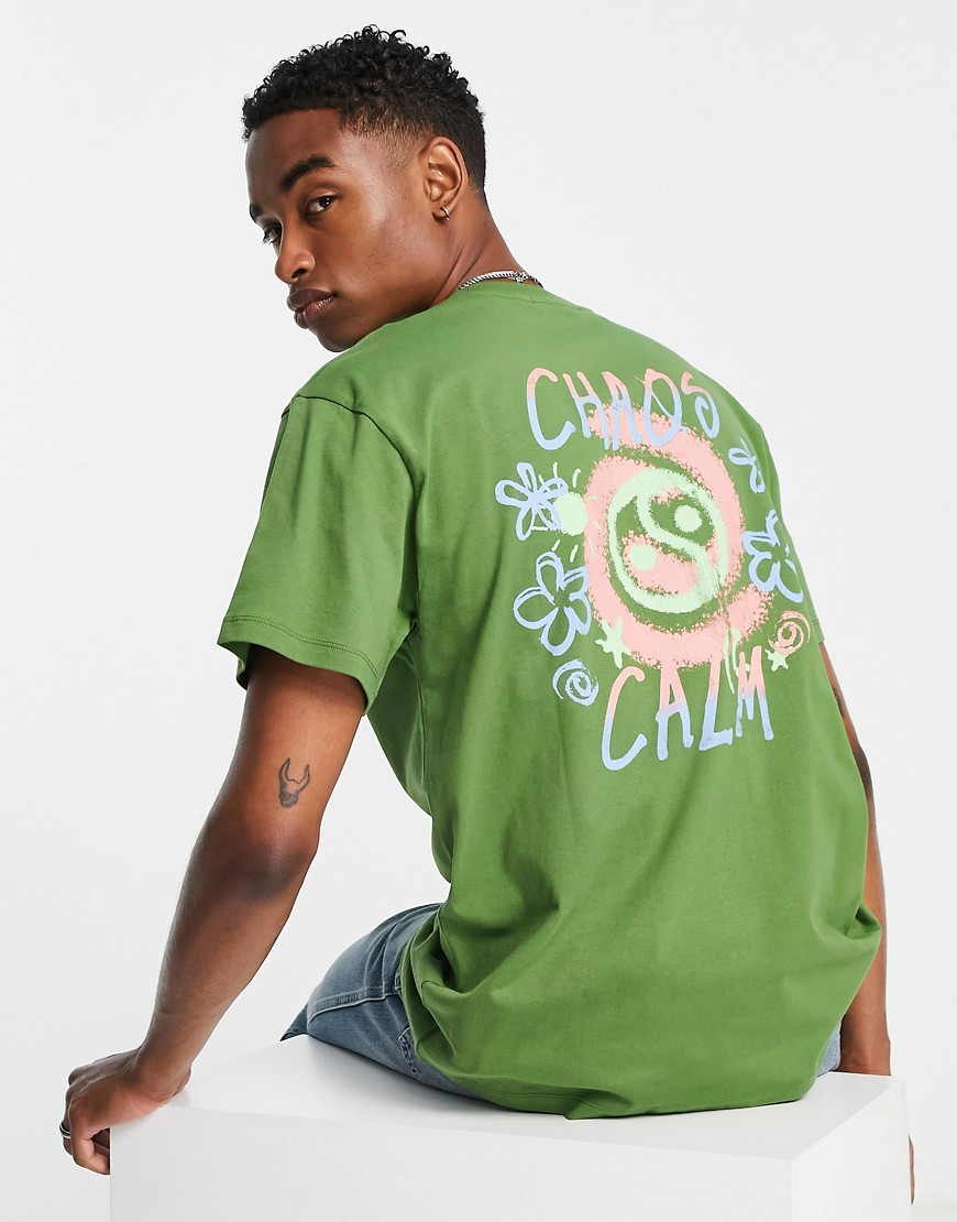 Reclaimed Vintage inspired chaos calm t-shirt in green