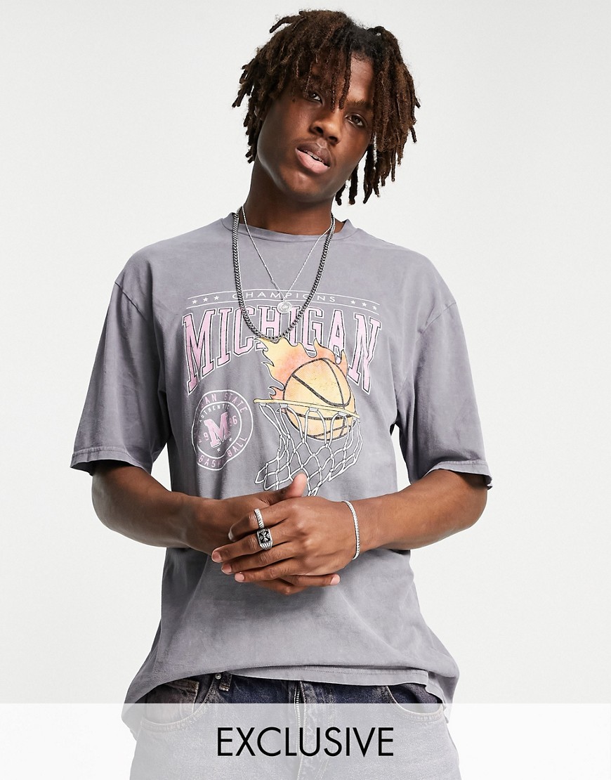 Reclaimed Vintage inspired charcoal basketball graphic tshirt-Grey