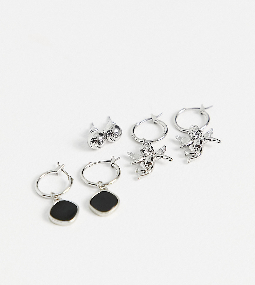Reclaimed Vintage Inspired charm earring multipack in silver