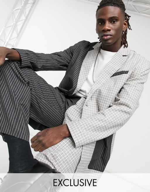 Reclaimed Vintage Inspired check and stripe blazer in multi