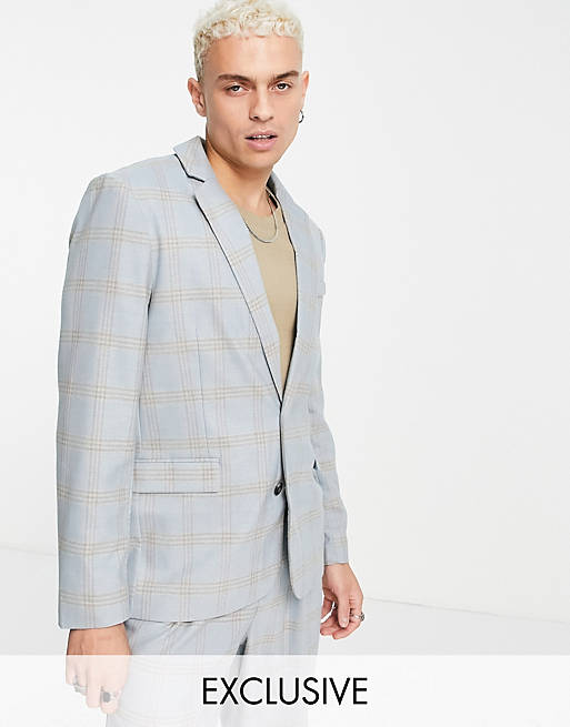 Reclaimed Vintage inspired check blazer in blue check
