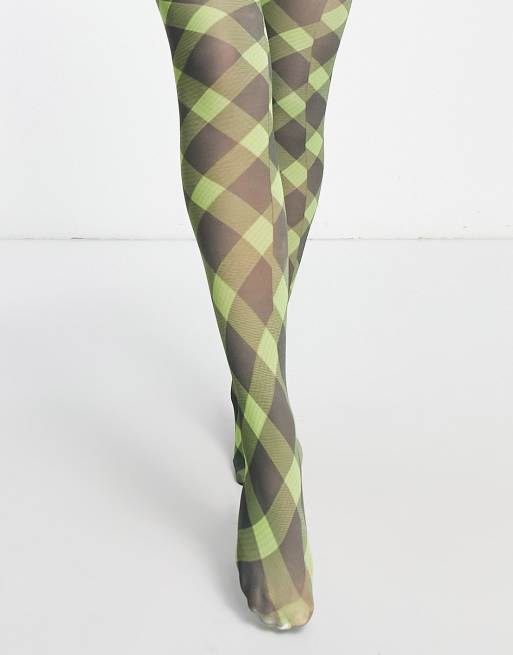 ASOS DESIGN Curve 30 denier argyle plaid tights in black