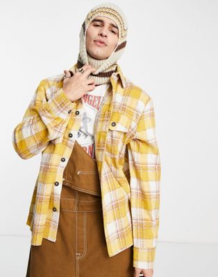 Reclaimed Vintage inspired check shacket in yellow