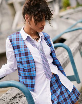 Reclaimed Vintage inspired check waistcoat co-ord in blue - ASOS Price Checker