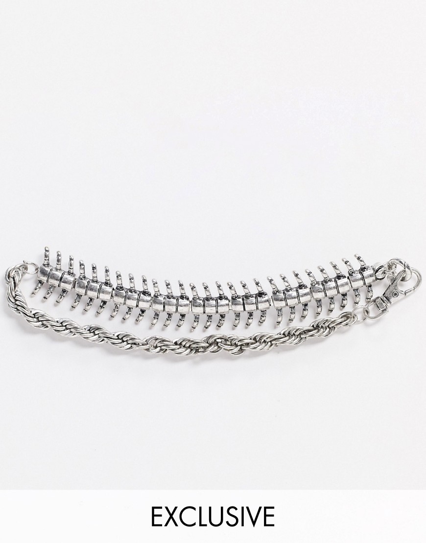 Reclaimed Vintage inspired - Choker-halsketting met duizendpoot van gepolijst zilver