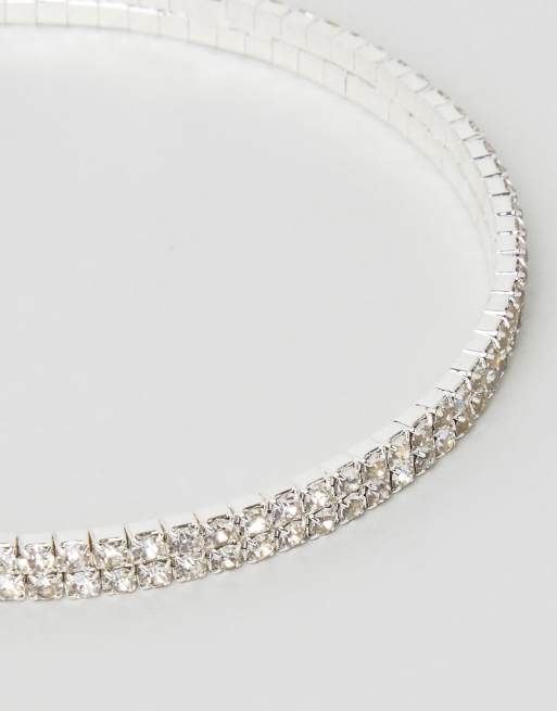 Reclaimed Vintage Inspired - Choker met 2 rijen en siersteentjes, 3 van 4
