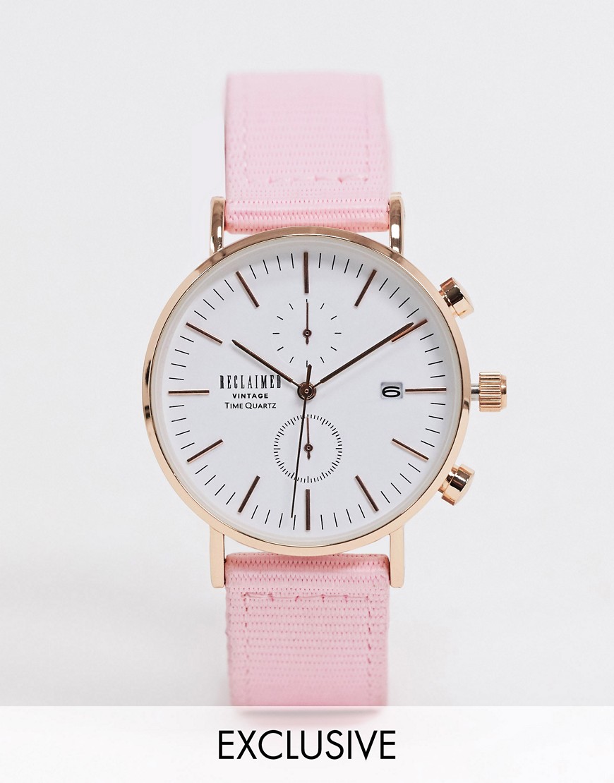 Reclaimed Vintage inspired - Chronograaf horloge met canvas bandje in roze