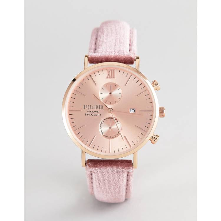 Reclaimed Vintage Inspired Chronograph Velvet Watch In Pink