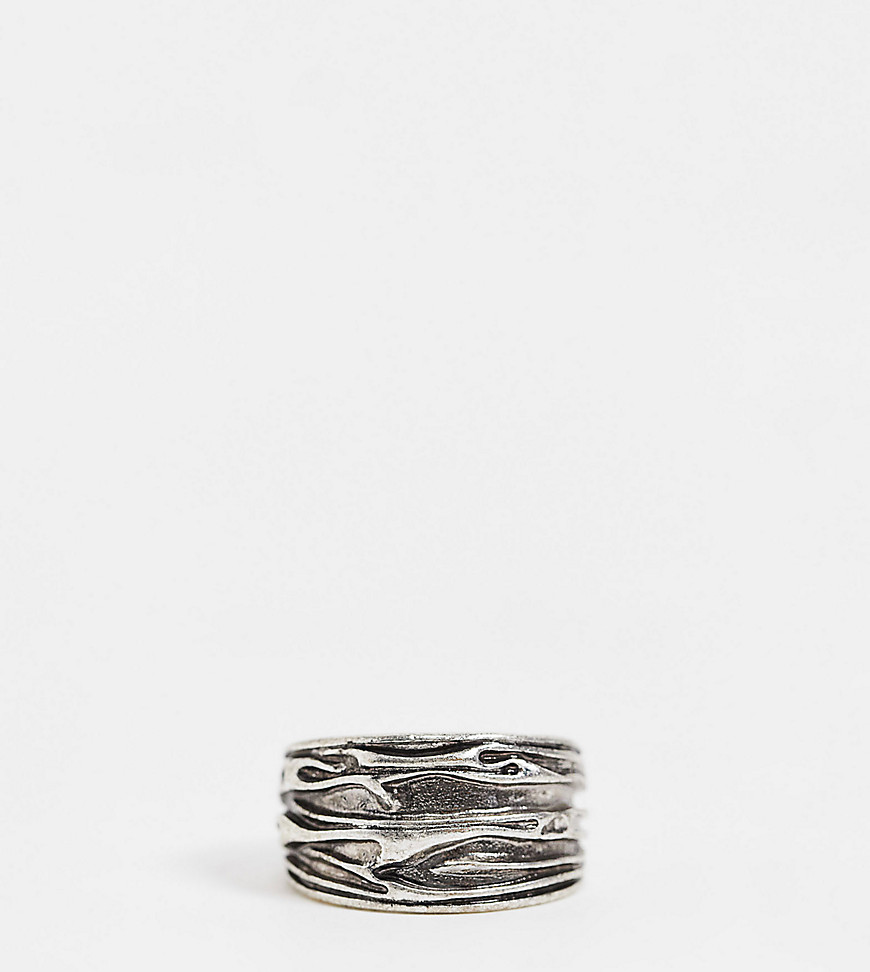Reclaimed Vintage Inspired chunky burnished silver ring with warped wire detail