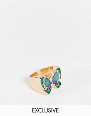 Reclaimed vintage inspired chunky butterfly ring in gold