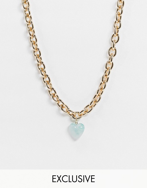 Reclaimed Vintage inspired chunky chain necklace with stone heart