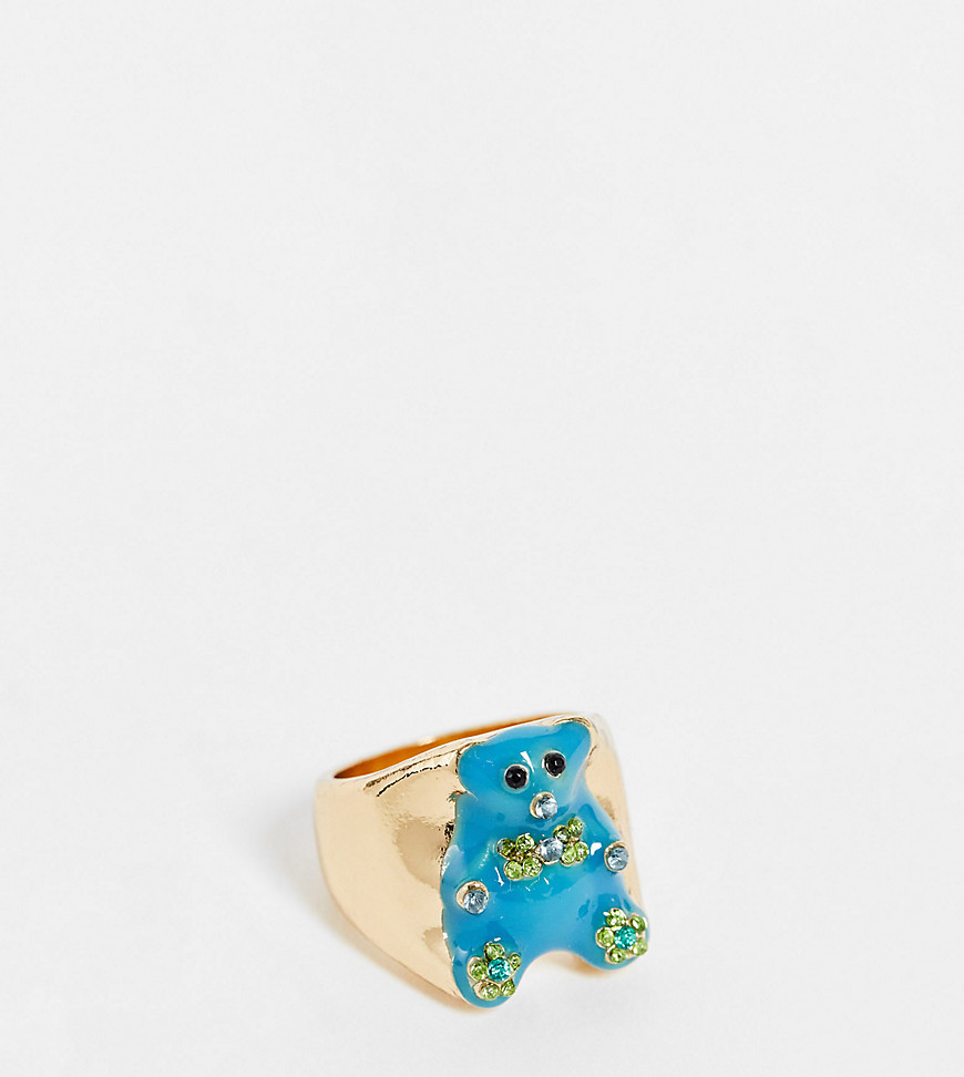 Reclaimed Vintage Inspired chunky ring with teddy bear in gold
