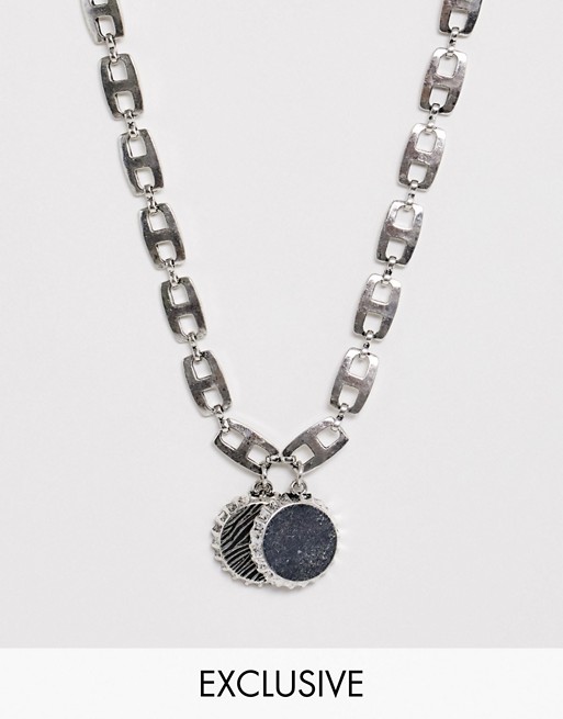 Reclaimed Vintage inspired chunky short neckchain with bottle top in burnished silver exclusive to ASOS