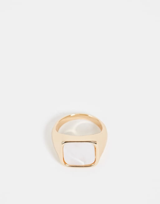 Bolivia Embajadashops Reclaimed Vintage Inspired Chunky Signet Ring With Faux Mother Of Pearl Stone In Gold Adidas Swoosh On Pinterest Athwart Kids Girls Shoes