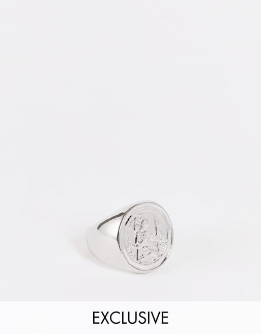 Reclaimed Vintage inspired chunky sovereign ring in silver