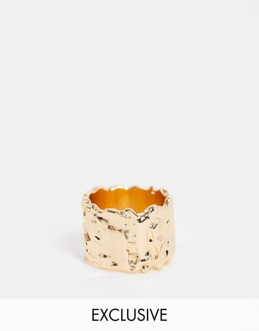 Reclaimed vintage inspired chunky warped ring in gold