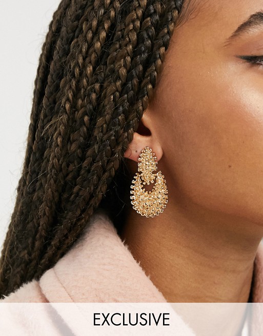 Reclaimed Vintage inspired classic door knocker earrings in textured gold