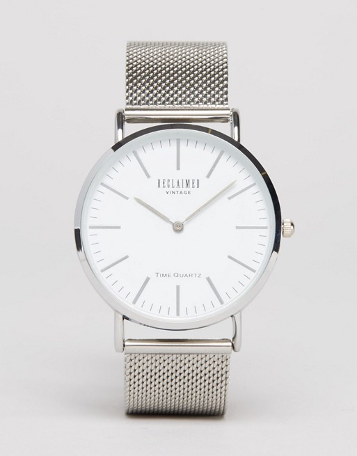 Reclaimed Vintage Inspired classic mesh strap watch in silver exclusive to ASOS