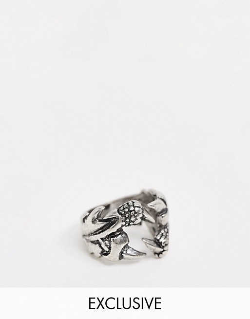 Reclaimed Vintage Inspired claw ring in silver