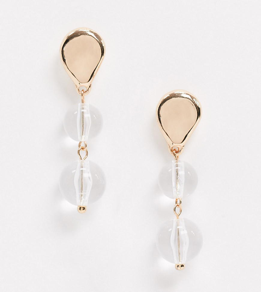 Reclaimed Vintage inspired clear bead drop earrings-Gold