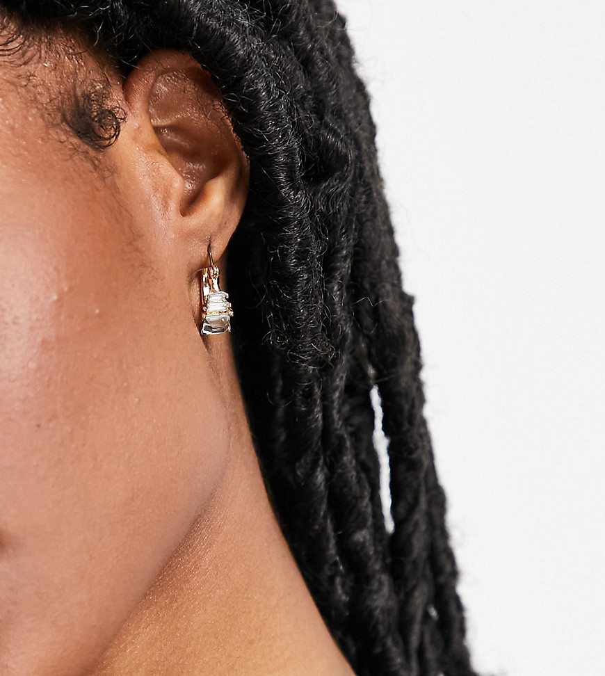 Reclaimed Vintage Inspired clear crystal huggie earrings in gold