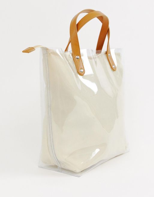 Reclaimed Vintage inspired clear plastic tote bag with logo canvas