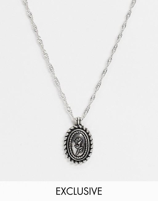 Reclaimed Vintage inspired coin pendant necklace in silver